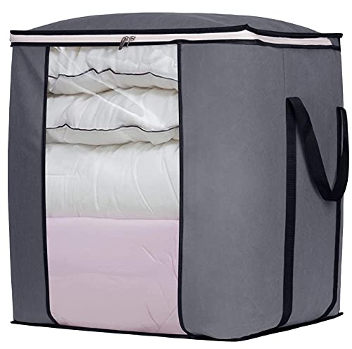 SLEEPING LAMB 120L Extra Large Blanket Storage Bags Breathable Clothes Storage Containers for King Comforter Bedding Pillow Sheet, Reinforced Handles, Grey SLEEPING LAMB