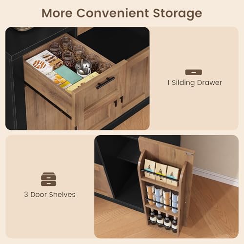 Itaar 71" Pantry Cabinet with Charging Station and LED Light, Kitchen Pantry Cabinet with Microwave Stand, 47.2" Wide Kitchen Storage Cabinets with Storage Cart 3 Tier for Dining Room (Brown) Itaar