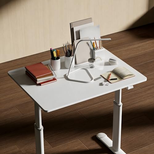 Luxebough Adjustable Study Desk, Height Adjustable Standing Desk with Manual Crank, 23" Wide Small Computer Table, Sit Stand Table, White Frame, 24-35 Lifting Range (White,32.68" L × 23.62" W) Luxebough