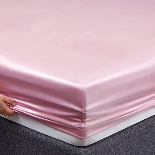 Vonty Satin Sheets Twin Silky Soft Satin Bed Sheets Pink Sheet Set, 1 Deep Pocket Fitted Sheet + 1 Flat Sheet + 1 Pillowcases Vonty