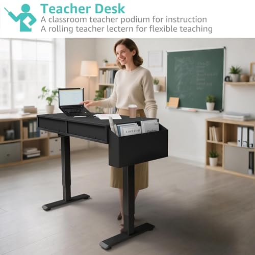 KLUVIS Electric Standing Desk with Drawers - 32 Inch Small Black Height Adjustable Sit Stand Desk with Storage for Home Office Bedroom, Study Writing Compact Stand up Computer Desks for Boys Girl Work KLUVIS