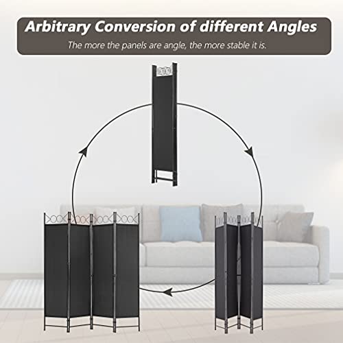 4 Panel Room Divider 6FT Steel Frame Screen Folding Privacy Divider Freestanding Partition for Home Office Bedroom, Black FDW