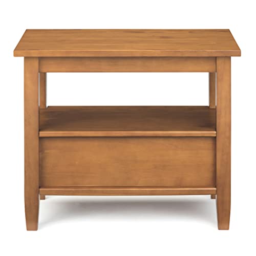 SIMPLIHOME Warm Shaker SOLID WOOD 14 inch wide Rectangle Rustic Narrow Side Table in Light Golden Brown with Storage, 1 Drawer and 1 Shelf, for the Living Room and Bedroom SIMPLIHOME