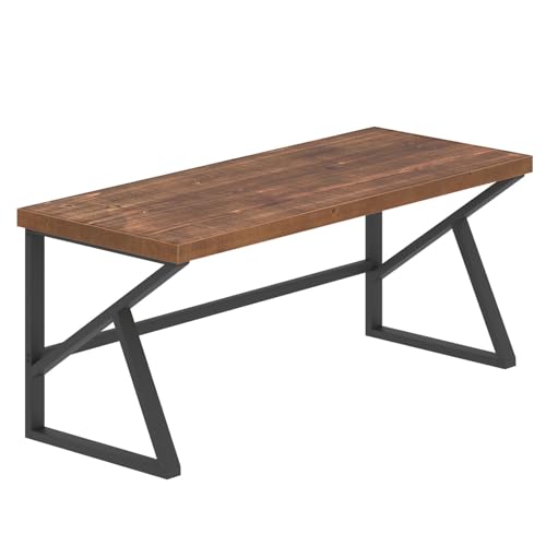 IBF Natural Real Wood Computer Desk, Rustic Writing Study Table for Student, Solid Wooden and Metal Gaming Home Office Desk, Farmhouse Industrial Modern Executive Work Desk Workstation, Brown, 55 Inch IBF