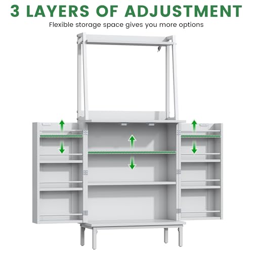 Semoic 51" Pantry Cabinet, Kitchen Storage Cabinet with Storage Shelves, Modern Kitchen Hutch with Microwave Stand, Adjustable Shelves, Food Pantry Cabinet for Dining Room (White) Semoic