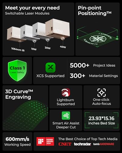 xTool S1 Laser Engraver, 20w Enclosed Diode Laser Cutter and Laser Engraving Machine White with Smart Air Assist and Honeycomb for Cutting on Wood, Acrylic, Metal, Jewelry, Leather xTool