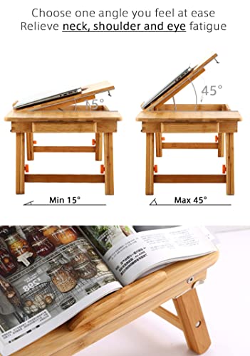 Laptop Desk Nnewvante Table Adjustable Bamboo Foldable Breakfast Serving Bed Tray w' Tilting Top Drawer Nnewvante