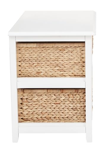 OSP Home Furnishings Seabrook Storage Tower with Solid Wood Frame and Natural Baskets, 2-Tier, 4-Drawer, White Finish OSP Home Furnishings