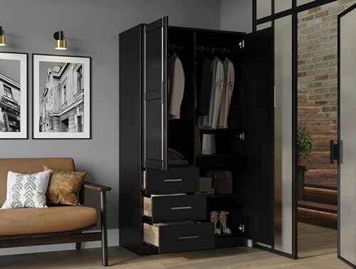 Palace Imports 100% Solid Wood Metro 2-Door Wardrobe Armoire w/Raised Panel Doors, Java, 37.75" w x 72" h x 20.75" d, Renewable Eco-Friendly Wood, Made in Brazil Palace Imports