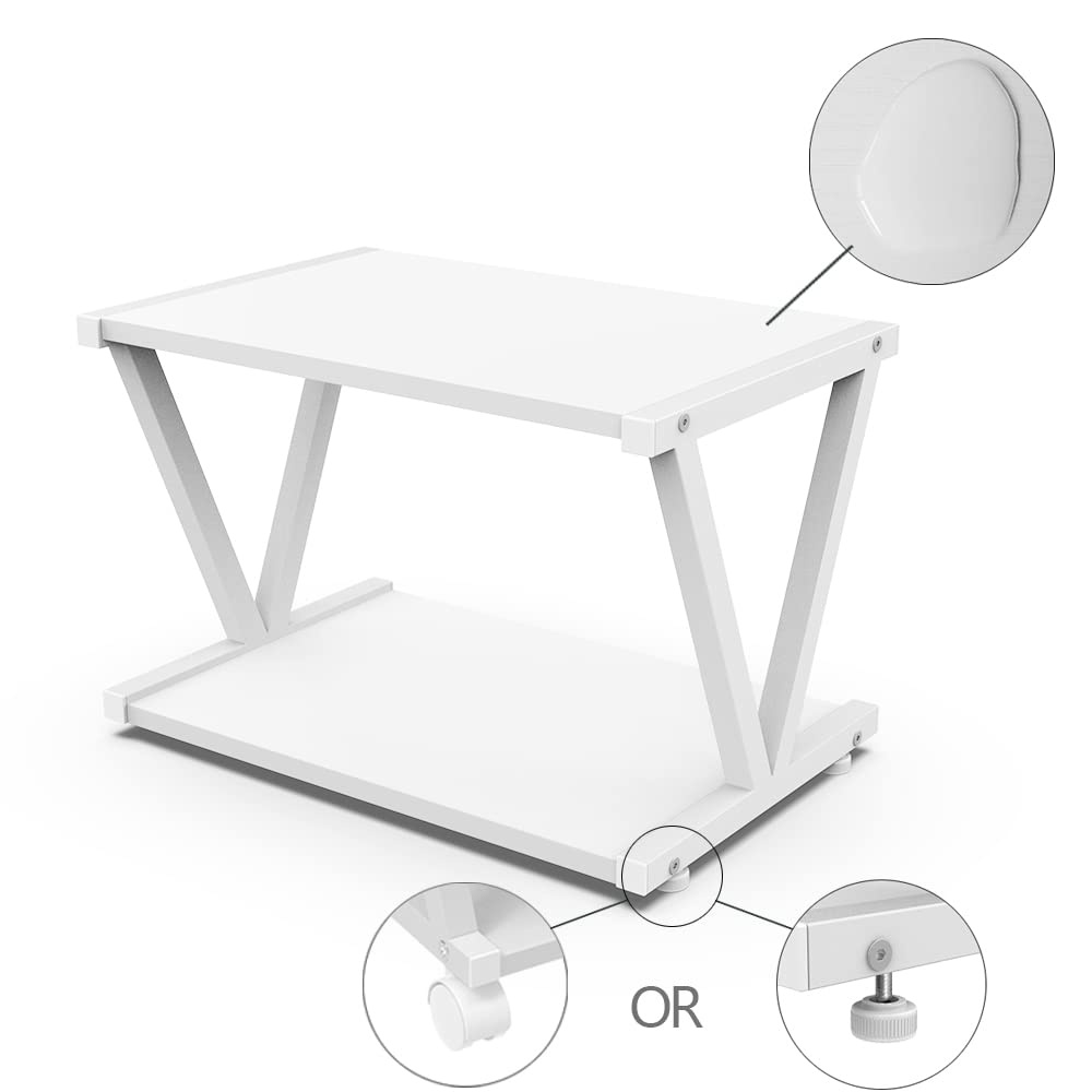 VEDECASA Retro Desktop Printer Stand 2 Double Tiers Wood Printer Shelf Modern White Wood Storage Book Shelf Organizor for Home Office Stylish Sturdy V Shaped (White) VEDECASA