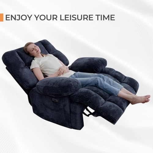Oversized Power Zero Gravity Recliner Chairs for Adults, Electric Reclining 0 Gravity Chair for Big Man,Soft Fabric Overstuffed Single Recliners with USB Charger Port for Living Room, Blue