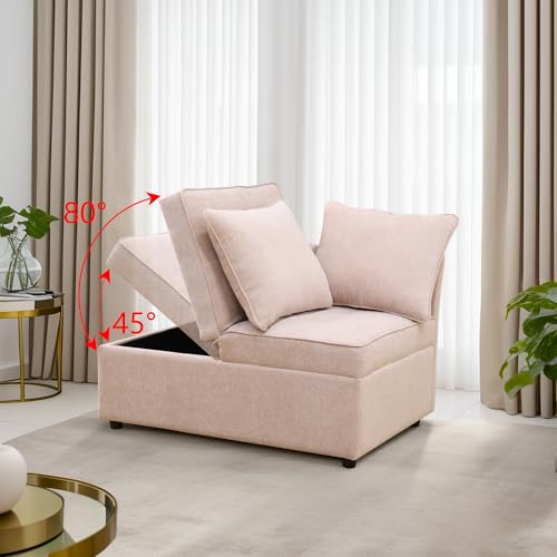 UOCFYK Convertible Ottoman Sofa with Storage, Modern Sackcloth Futon Couch with 2 Pillows Adjustable Backrest, Recliner Folding Loveseat for Living Room, Apartment Dorm, Office,Pink UOCFYK