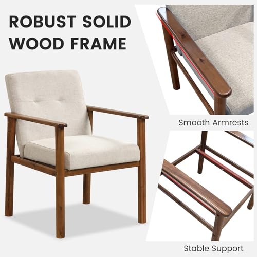 GOFLAME Accent Chair Set of 2, Mid-Century Modern Armchair with Solid Wood Legs, Soft Cushioned Seat, Upholstered Linen Fabric Leisure Chair for Living Room, Bedroom, Guest Room, Office, Beige GOFLAME
