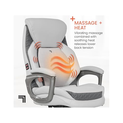 Sharper Image S600 Active Lumbar Ergonomic Bonded Leather Swivel Executive Massage Chair, White/Gray LS LIVING STYLE
