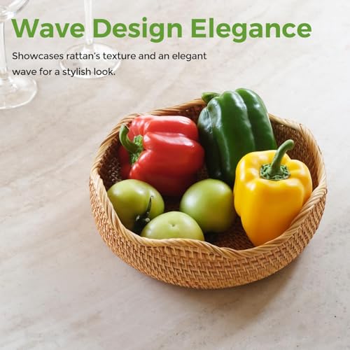 Wicker Bread Baskets for Serving, Handwoven Rattan Fruit Basket Wicker Basket, Fruit Bowl Wicker Baskets for Gifts, Woven Basket for Organizing Bread Fruit, Decorative Bowl for Kitchen Dinging Room M S310