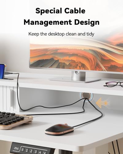 JOY worker Small Electric Standing Desk, 35" x 25" Height Adjustable Desk with Built-in Monitor Stand & Storage Drawer, White Sit Stand Table with 2 Hooks for Home Office JOY worker