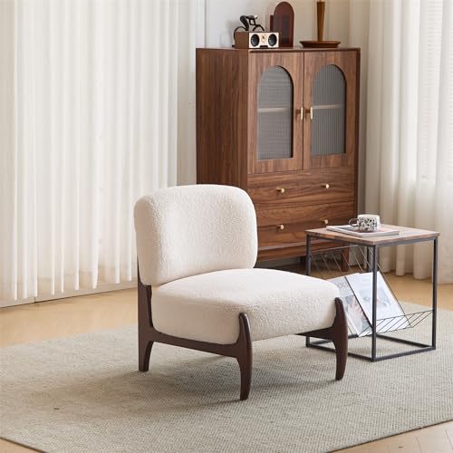 25.5 Inch Modern Boucle Lounge Chair with Solid Wood Frame, Soft and Durable Boucle Upholstery, Accent Chair,Upholstered Armchair ,Perfect for Living Room, Bedroom, or Office (1, Beige, 25.5") TEVUTEVU