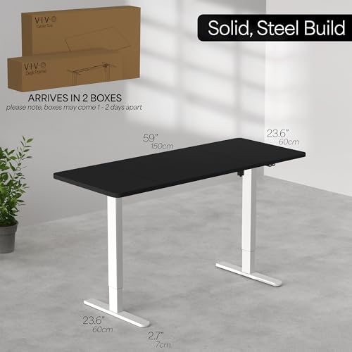 VIVO Electric 60 x 24 inch Stand Up Desk, Height Adjustable, Light Wood Top White Frame, Home and Office Furniture Sets, DESK-KIT-W06C VIVO
