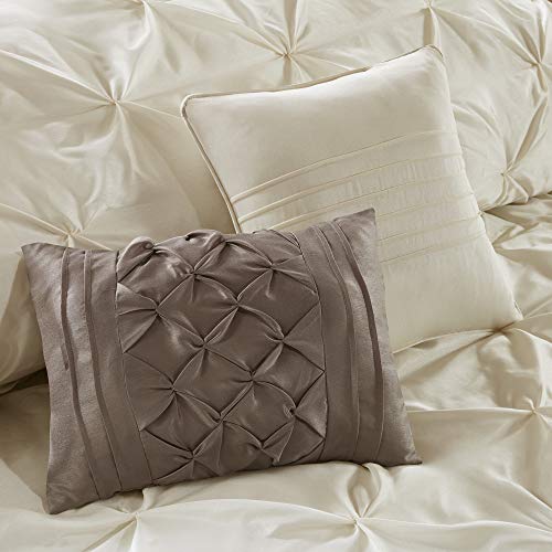 Madison Park Essentials Room in a Bag Faux Silk Comforter Set - Luxe Diamond Tufting All Season Bedding, Matching Curtains, Decorative Pillows, Ivory King(104"x92") 24 Piece Madison Park