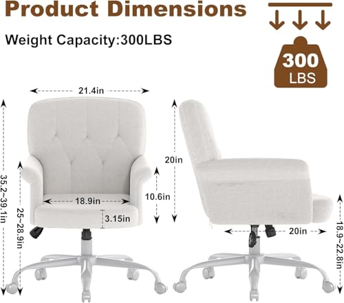 Keratee Teddy Fleece Office Chair, Comfy Home Office Desk Chair with Adjustable Height & 360° Swivel, Ergonomic Computer Chair for Long Hours, Multi-Functional Vanity/Makeup Chair, White Keratee