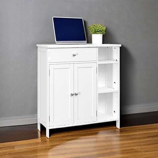 Irontar Bathroom Cabinet with Doors, Bathroom Floor Cabinet with Drawer & Adjustable Shelf, Kitchen Cupboard, Storage Cabinet for Living Room, Entryway, White CWG001W Irontar