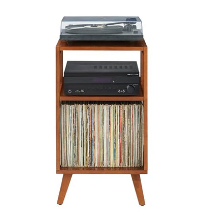 Crosley Furniture Asheville Mid-Century Modern Media Console Record Player Stand, Storage for Vinyl Records, Walnut