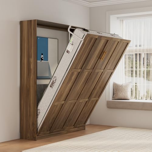 Bobve Farmhouse Murphy Bed Queen, 85" Wall Bed Folds to Save Space, Concealed Bed Frame with Hydraulic Rod and Wall Mounted Features for Apartment/Office/Guest Room Bobve