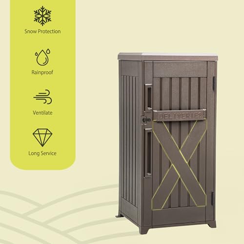 YITAHOME 60-Gallon Secure Package Delivery and Storage Box, Double-Wall Resin, Weatherproof, for Outdoor Use, Curbside or Porch, 8.5 Cubic Feet, Brown YITAHOME