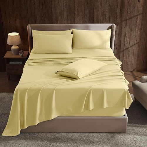 Hearth & Harbor Extra Deep Pocket Sheet Sets, Luxury Soft 6 Piece Bed Sheet Set Fits Mattress 18-24 Inches - Queen, Mellow Yellow Hearth & Harbor