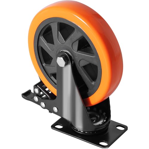 VEVOR Caster Wheels, 6-inch Swivel Plate Casters, Set of 4, with Security A/B Locking No Noise PVC Wheels, Heavy Duty 2800 lbs Load Capacity, Non-Marking Wheels for Cart Furniture Workbench VEVOR