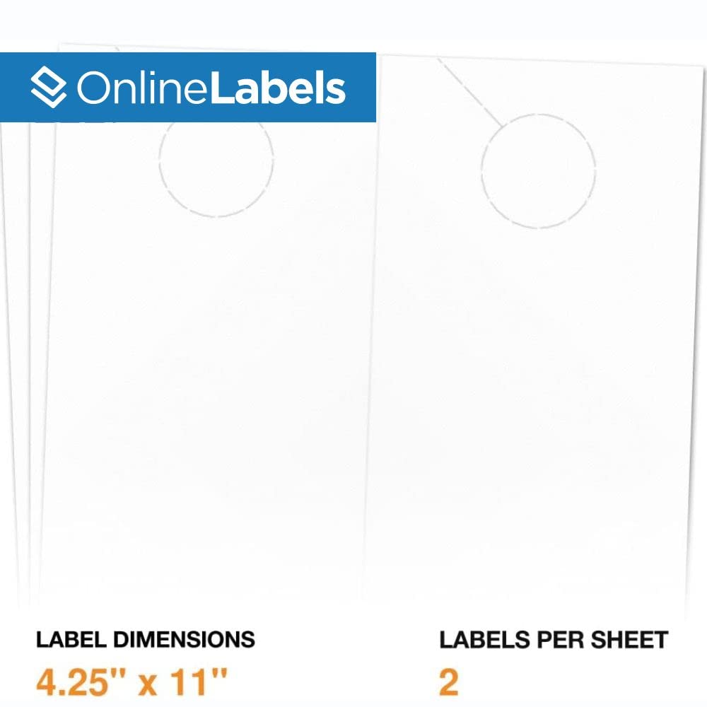 Door Hangers - 4.25 x 11 - Cardstock - Pack of 200, 100 Sheets - Inkjet/Laser Printer - Online Labels Online Labels