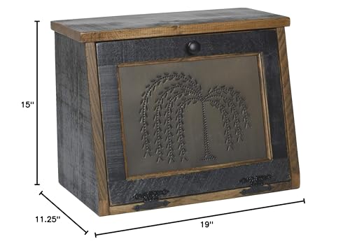 Amish Valley Products Rustic Wood Bread Box Large Kitchen Counter Storage Punched Willow Tin Primitive décor Interior Shelf Wooden Country Farmhouse Breadbox (Antique Black) AMISH VALLEY PRODUCTS
