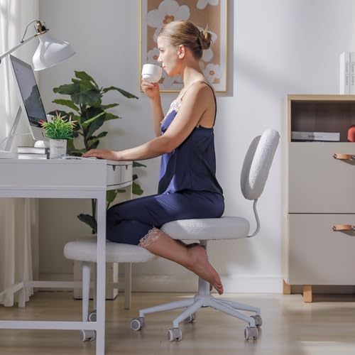 Ergonomic Cross Legged Chair with Wheels,360° Swivel Meditation Chair,ADHD Chair, Criss Cross Desk Chair with Lumbar Support and Adjustable Stool, Flexible Design for Fidgety Sitters, Ivory leader cattle