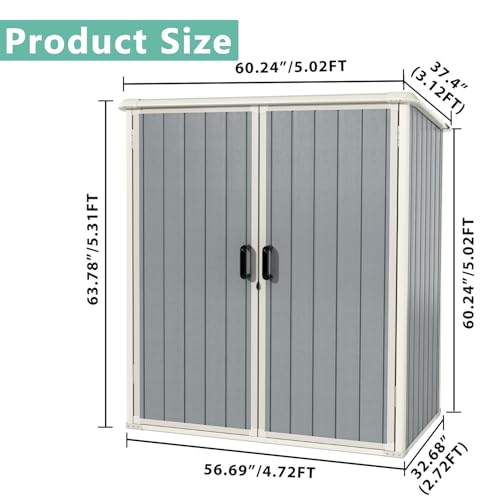 Aoxun Resin Shed 4.7 x 2.7FT Outdoor Storage Shed with Lockable Door and Floor Garden Plastic Shed for Outdoor Storage (Grey) Aoxun