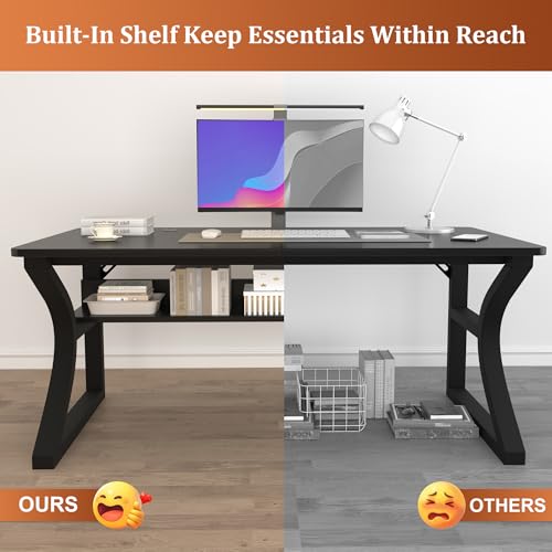 NovolyDJZ Computer Desk, 55'' Computer Desk Home Office Desks w/Storage Shelves & U Shaped Metal Frame, Study Writing Desk w/Cable Management, Deeper & Thicker Desktop Table for Home Office NovolyDJZ