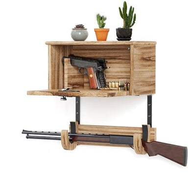 Gun Rack Wall Mount Lock Gun Racks for Wall With Storage 2 Pistol & 1 Gun, Wood Rifle Shotgun Wall Mount Gun display