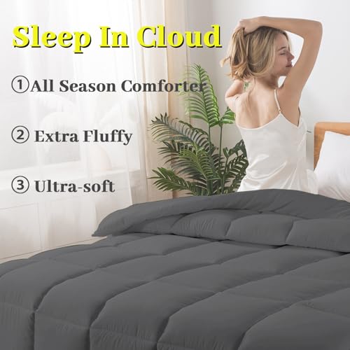 BedTreat Down Alternative Full Duvet Insert with Corner Tabs, All Season Quilted Bed Comforter Box-Stitched Full Comforter Grey, Machine Washable Microfiber Bedding BedTreat