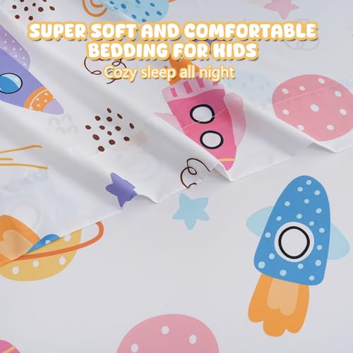 Ocharo Kids Boys Full Bed Sheets Space - Ultra-Soft Universe Sheet Set 4 Pieces - Cozy Breathable & Machine Washable - Rocket Spaceship Bedding Set for Boys Girls Teens & Toddlers Ocharo
