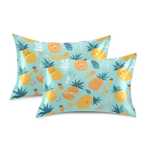 Bokkoy Soft and Silky Satin Pillow Case with Tropical Pineapple Wrinkle Resistance for Standard, Queen, and King Sizes - Single Pack Sales Bokkoy