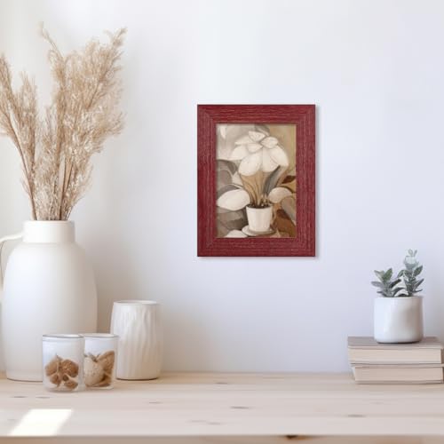 CORE ART 5x7 Picture Frame, Handmade Wood Rustic Red Photo Frame Set of 2, High Definition Semi-tempered Glass Wall or Tabletop Display CORE ART