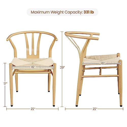 Yaheetech Weave Dining Chairs Weave Arm Chairs Set of 4 Mid-Century Modern Chair Dining Room Chairs Metal Frame Accent Chair Rattan Dining Chairs Weave Hemp Seat, Wood Color Yaheetech