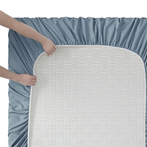 Clara Clark Bed Sheets, Premier 1800 Series Bed Sheet Set, Deep Pocket, Wrinkle, Fade, Stain Resistant, Luxury Soft Bedding Sheets & Pillowcases, Twin, Stone Blue Clara Clark