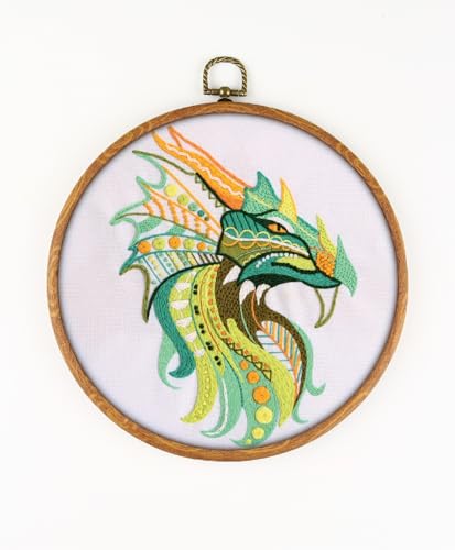 AWESOME PATTERN STUDIO Mandala Dragon EM066 - DIY Embroidery Kit Prime. Set of Threads, Needles, Stamped Cloth, Needle Threader, Embroidery Clippers and Printed Color Pattern Inside.