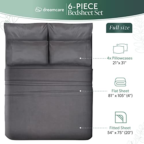 DREAMCARE 100% Eucalyptus Sheets, Full Bed Sheets, Tencel, Lyocell | Full Size Sheet Sets, Cool Sheets for Hot Sleepers - Premium Full Size with Deep Pockets + 2 Side Pockets - 6 pcs DREAMCARE