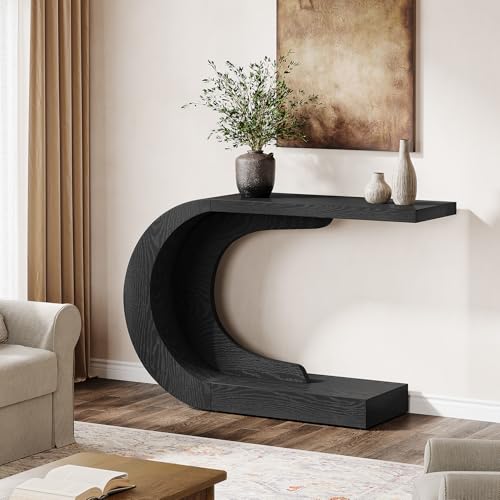 Tribesigns 43.3" Mid-Century Modern Console Table for Entryway, Wood C-Shaped Hallway Entry Accent Table for Living Room, Entrance, Foyer, Easy Assembly, Black Tribesigns