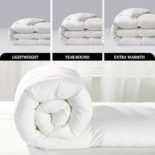 Beautyrest Luxury Hotel Collection Down Comforter Full/Queen Size - 100% Cotton All Season Duvet Insert, Fluffy Goose Feather Fiber with Corner Tabs, White (90" W X 90" L) Beautyrest