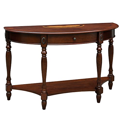 MODERION Solid Wood Console Table with Drawer, Semi-Circle Entryway Storage Shelf, Half-Moon Carvings Side Elegant Vintage Sofa for Living Room,Blank Wall Walnut SFZ1533WD-DR Brown 47.7*18*30.2 MODERION