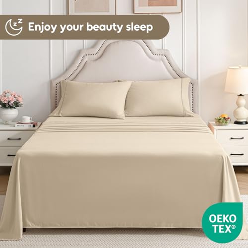 Swiftify Twin Sheets Set, 3 Pieces Hotel Luxury Soft Microfiber Bed Sheets Set, Up to 16" Deep Pockets, Oeko-Tex Sheets with Elastic, Breathable, Wrinkle Free (Beige, Twin) Swiftify
