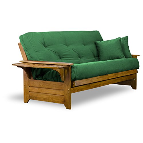 Nirvana Futons Brentwood Tray Arm Futon Sofabed Set - Full Frame, 8" Hunter Green Mattress, Rich Heritage Finish Nirvana Futons