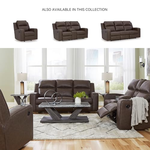 Signature Design by Ashley Lavenhorne Contemporary Faux Leather Upholstered Manual Rocker Recliner with 2 Cup Holders, Dark Brown Signature Design by Ashley